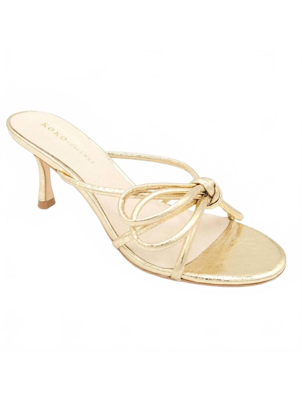 NWOT Koko + Palenki Barely Gold Bow Strappy Sandal Heel 7.5